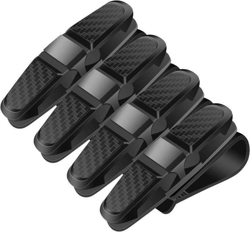 lot 66732 image: 4 Pieces Sunglasses Holder for Car Sun Visor, Universal Car Sunglasses Holder, Eyeglass Mount with Double-Ends Ticket Card Clip, 180-Degree Rotational Clip (Carbon Black)