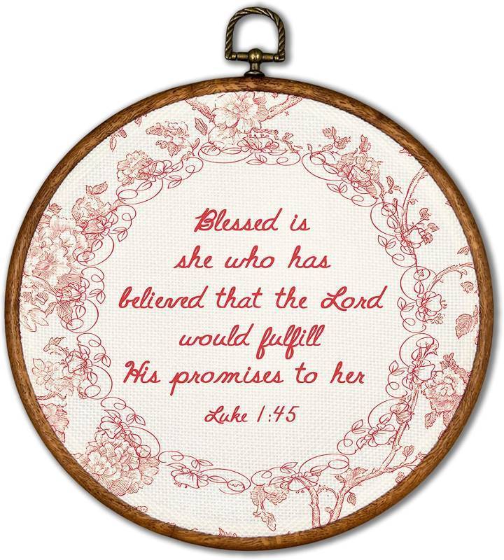 lot 66908 image: 10L x 10W KSDUT Christian Wall Decor Art - Flower Trendy Retro Wall Art Canvas Frame Hanging Prints, Bible Verse Preppy Round Wall Art Decor for Grandmillennial Home Bedroom Decorations 10x10