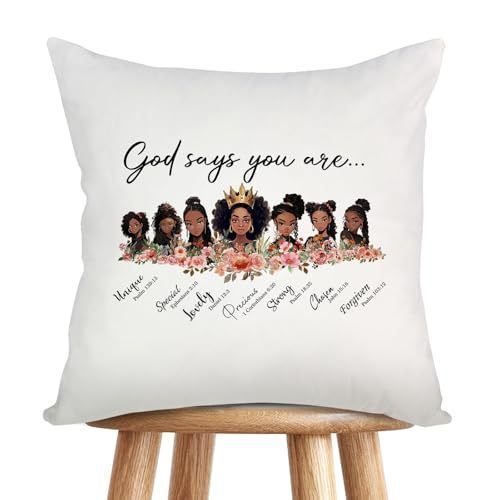 lot 67755 image: OUZ African American Throw Pillow Cover, Black Women Pillowcase Inspirational Gift, Christian Gifts Couch Bed Home Decorative, Proverbs 3125 Make Yourself a Priority (God says, 18x18Inch)