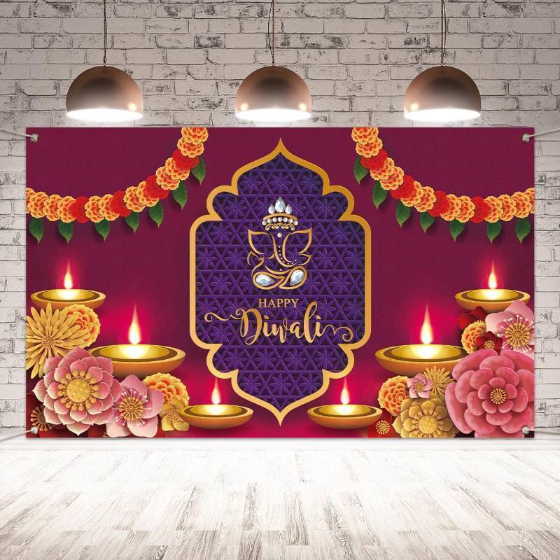 lot 64029 image: Diwali Decorations and Backdrop for Photography - Happy Diwali Banner, Indian Decor and Supplies for Home Party