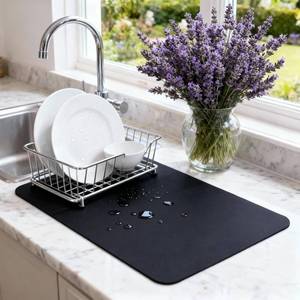 lot 67987 image: 16 x 12 Dish Drying Mat Super Absorbent   16 x 12 Coffee Mat for Countertops   Non-Slip Drying Mat for Kitchen Counter   Easy to Clean Water Absorbent Mat   Quick Dry Dish Drying Mats (Black)