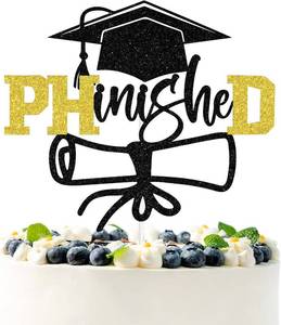lot 67997 image: Black Glitter PHinisheD 2026 Cake Topper, Congrats PHD 2026Class of 2026, 2026 PHD Graduation Party Decorations Supplies
