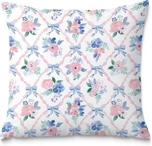 lot 68008 image: Coquette Bow Pillow Covers 18x18, Coquette Room Decor, Preppy Pink and Blue Floral Pillow Covers, Preppy Room Decor, Girly Bedroom Decor, Coquette Stuff, Bow Room Decor