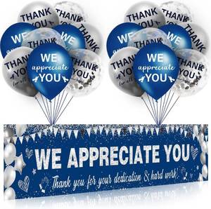 lot 68024 image: We Appreciate You Decorations Navy Blue Siver We Appreciate You Banner with 18 Balloons Thank You Yard Sign for Teacher Employee Staff Poaster Doctors Nurse Volunteer Appreciation Week Party Decor