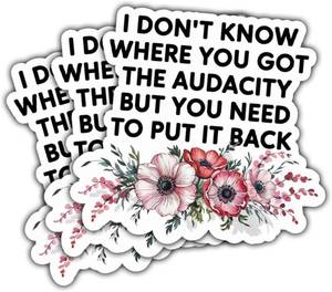 lot 68060 image: 3 3Pcs Dont Know Where You Got The Audacity But You Need to Put It Back Sticker Funny Sarcastic Quote Humorous Got The Audacity Stickers Sarcastic Floral Decal for Laptop Water Bottle Toolbox Case 3