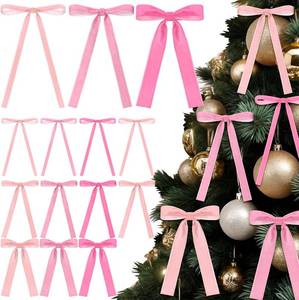 lot 68068 image: 48 Pcs Velvet Christmas Wreath Bow Bulk Christma Velvet Bow Vintage Ribbon Bows Xmas Tree Bows for Christmas Autumn Garland Wedding Decoration 3 Size Width of 38 58 1 (3 Pink)