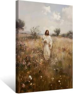 lot 68080 image: 12x16 in ZDMFLTPP Jesus and the Lamb Canvas Wall Art Jesus Holding the Lost Lamb Wall Decor Pictures Christian Bible Story Religious Artwork for Bedroom Living Room Home Decoration 12inx16in Canvas