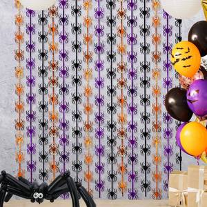lot 68082 image: Medium to Large Menstarsi Spider Foil Fringe Curtains, Orange Purple Black Backdrop, 2 Pack
