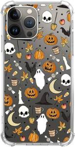 lot 68086 image: Fall Autumn Leaves Pumpkin Clear Case Compatible with iPhone 16 Pro Max, Halloween Ghost Skull Pattern Cover for iPhone 16 Pro Max, Cool Clear TPU Bumper Phone Case Cover
