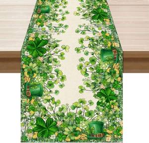 lot 68090 image: 13x36 Inch XCHI Watercolor Green Hats Shamrocks Clovers Coins St. Patricks Day Table Runner Table Decoration for Party Home Kitchen Dining Holiday Decor 13x36 Inch