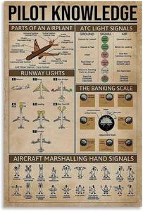 lot 68091 image: Vintage Pilot Poster Pilot Knowledge Vintage Poster Canvas Art Poster And Wall Art Picture Print Modern Family Bedroom Decor Posters 12x18inch(30x45cm) Unframe-style
