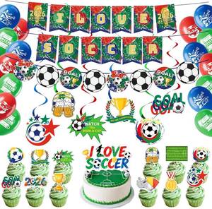 lot 68092 image: 2026 World Soccer Cup Party Decorations,50PCS Football Themed Party Supplies with Banner, Balloons, Hanging Swirls, Cake & Cupcake Toppers for Soccer Birthday Party Celebrations