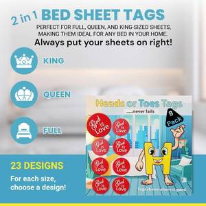 lot 68093 image: 2 in 1 Bed Sheet Marking Tags - King, Queen or Full. for Each Size, Choose a Design. Plus Quick Identification to Put Your Bed Sheets on Right. Great Gift Ideas #1 in TagsSheet Snaps. (God is Love)