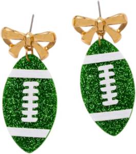 lot 68118 image: Rugby Earrings for Women,Acrylic Bowknot Stud Earrings Sports Fan Jewelry Cute Rugby Themed Earrings for Game Day Casual Daily Wear Sports Events (Green)