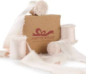 lot 68130 image: Pretty Jolly Champagne Silk Satin Ribbon for Flower Bouquet 4 Rolls 1 Inch x 5Yd Handmade Frayed Fabric Ribbons for Gift Wrapping,Crafts,Baby Shower,Wedding Invitations,Hair Bows and Holiday Decor