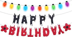 lot 68134 image: Happy Birthday Banner, Glitter Party Garland Decoration Eccentric Themed Halloween Birthday Banner Supplies for Home Room Decor