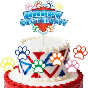 lot 68145 image: 5.1x6.6 inches (big), 2x2.2 inches (small) 7pcs Dog Paw Cake Toppers, Adorable Colorful Puppy Paw Cupcake Toppers with Sticks Cartoon Dog Birthday Cupcake Decor for Boy Girl Birthday Dessert Decoratio