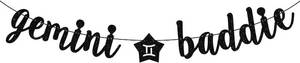 lot 68154 image: 5.6ft Gemini Baddie Banner, Gemini Happy Birthday Decor, 12 Constellation Zodiac Gemini Themed Birthday Party Decorations for Boys and Girls, Black Glitter