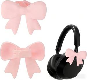 lot 68164 image: 2 Pack Pink Bow Headphone Decorations, Adjustable Silicone Earphone Charms for Girls, Kawaii Headphone Accessories, Compatible with Most Headphones & Earphones
