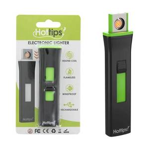 lot 93 image: NEW SINGLE BLACK GREEN Hot Tips Rechargeable Electric Heated Coil Lighter Windproof Flameless USB