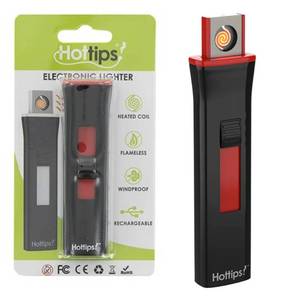 lot 98 image: NEW SINGLE BLACK RED Hot Tips Rechargeable Electric Heated Coil Lighter Windproof Flameless USB