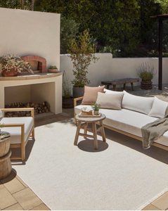 lot 131 image: Loloi Amber Lewis Malibu IvoryDove 8-10 x 12-2 Area RugMAB-01 IndoorOutdoor Fringe Approx. 9x12 Ivory  White Living room Dining room Bedroom, Modern, Casual, Geometric, Area Rug - Retail $568