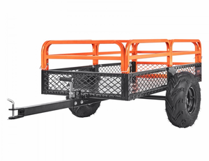 lot 136 image: VEVOR Heavy Duty Steel ATV Dump Trailer, 1500-Pound Load Capacity 15 Cubic Feet, Tow Behind Dump Cart Garden Trailer, with Removable Sides and 2 Tires, for Mowers, Tractors, ATV, UTV - Retail $285