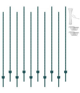 lot 152 image: VEVOR 7 Feet Fence Post, 10 Pack U-Channel Heavy Duty Metal Fence Posts, Sturdy Steel Fence Stakes for Garden Yard, Lawn, Farms and Outdoor Wire Fencing, Green - Retail $75