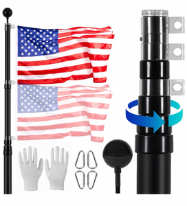 lot 154 image: VEVOR 20FT Telescoping Flag pole Kit, Heavy Duty Aluminum Alloy in Ground Flag Poles for Outside, 3 Display Modes Flagpole with 3x5 American Flag, Professional Accessories, Black - Retail $75
