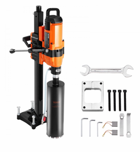 lot 158 image: VEVOR Core Drill Machine, 0.8-11.8in Drilling Diameter Diamond Core Drill Rig with Stand and Core Drill Bit, 3500W Rugged Concrete Core Drill, Wet and Dry Use, For Concrete, Brick, Marble Handle Broken, see pics Otherwise brand new - Retail $415