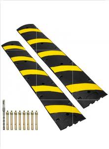 lot 163 image: VEVOR 2PCs 6 ft72 Rubber Speed Hump, 2 Channel, 22000 lbs Capacity Heavy Duty Traffic Speed Bump, with High Reflective Yellow Strip 8 Expansion Screws and 1 Drill, for Asphalt Concrete Gravel Roads - Retail $149