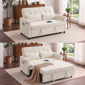 lot 175 image: 51.5 Upholstered Convertible Sleeper Loveseat With USB Charging Ports & Pillows - Retail $299