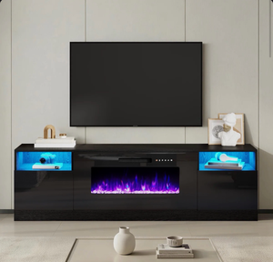 lot 177 image: Bhhatu 70 Fireplace TV Stand with 36 Electric Fireplace Black - Retail $339