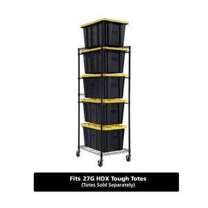 lot 186 image: Steel Wire Garage Storage Bin Rack with Casters for 27 Gal. Tough Totes in Black (22 in. W x 69 in. H x 28.5 in. D) - Retail $90