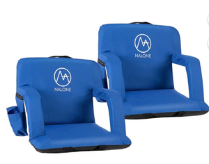 lot 187 image: NALONE Folding Stadium Seat set of two 20.5 inch Wide Stadium Chairs for Bleachers Portable with Back Supports Thick Padded Cushion Armrests Reclining - Retail $99