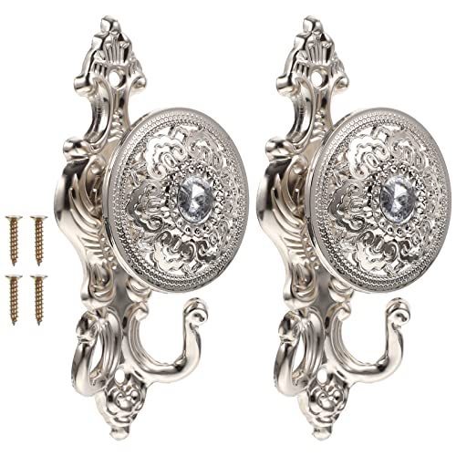 lot 2022 image: 2pcs Curtain Holdbacks Hooks Wall Mounted Drapery Holder Decorative Tieback Alloy Wall Curtain Holder Drape Tieback Silver Retail $22