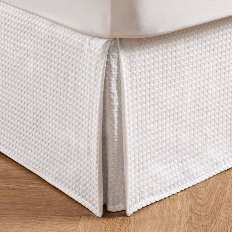 lot 2018 image: MIYE Pleated Waffle Weave Bed Skirt, Tailored Dust Ruffle 18 Inch Drop Easy Fit, Machine Washable (White, Full - 18 Drop) Retail $36