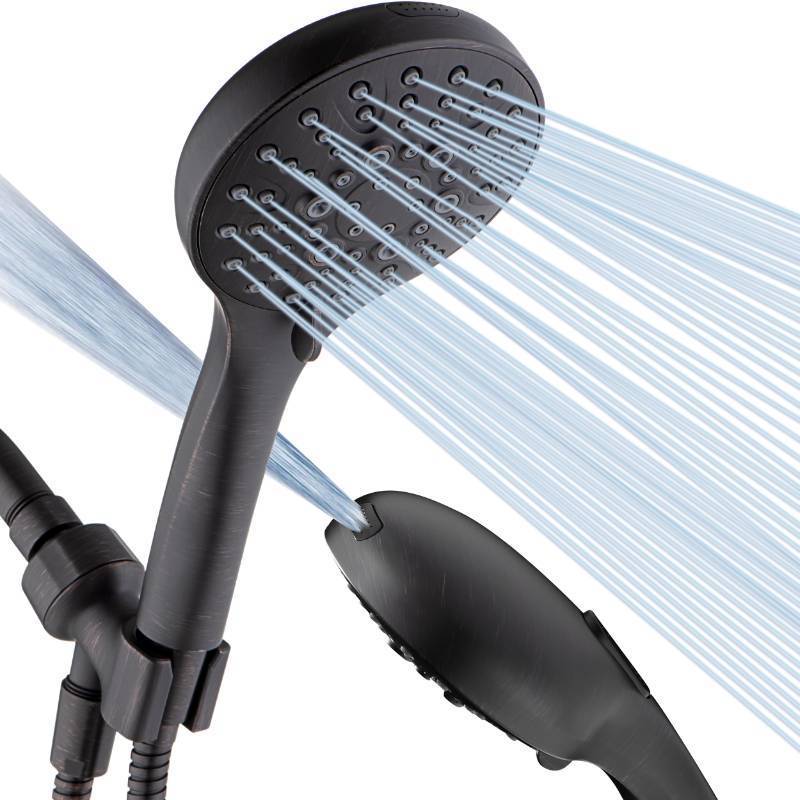 lot 2009 image: BRIGHT SHOWERS High Pressure Shower Head with Handheld, 9 Spray Settings Showerhead Built in Power Wash to Clean Tub and Pets, Extra Long 69 Hose, Adjustable Bracket, Oil-Rubbed Bronze Retail $43