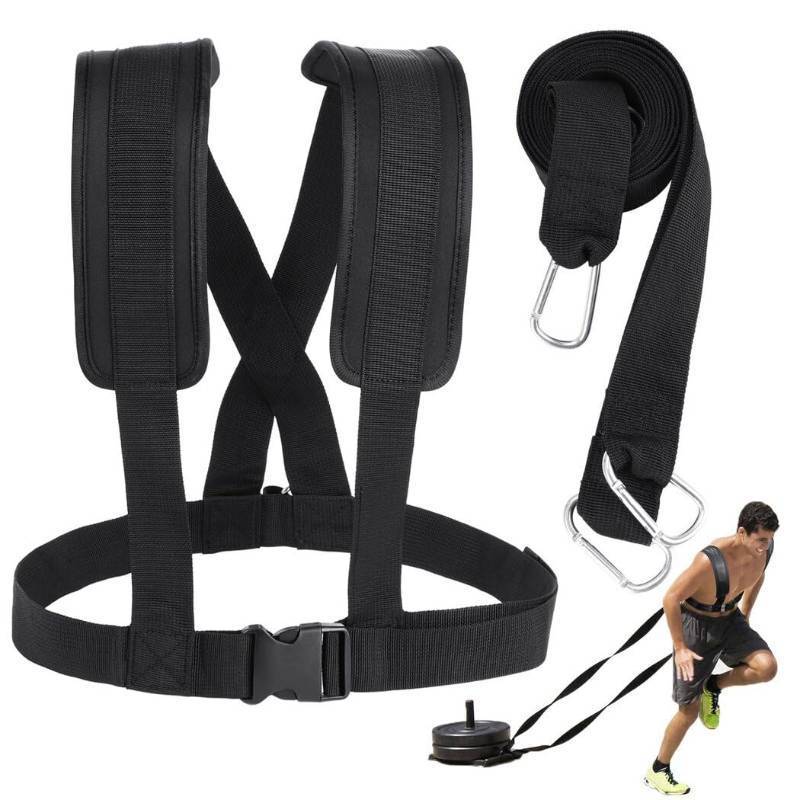 lot 2019 image: Sled Harness for Exercise, Physical Football Running Resistance Training Rope Kit Tire Pulling Harness Fitness Exercise Workout Assistance Equipment Trainer with Adjustable Padded Shoulder Strap - Retail $16