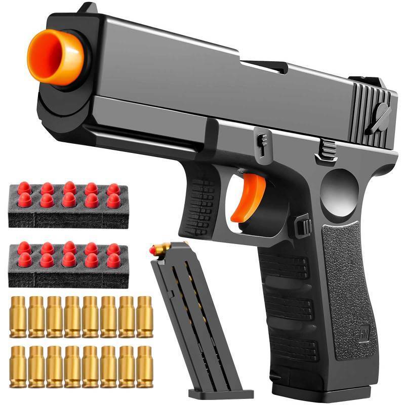 lot 2092 image: Soft Bullet Foam Gun Blaster Shell ejecting pistola Dart Toy Pellet Ball Pistol Realistic Toy Cool Stuff That Look Real Fake Model Black Prop Stress Shot for Age Year Old Teen Teenager Gift (GLK) - Retail $15