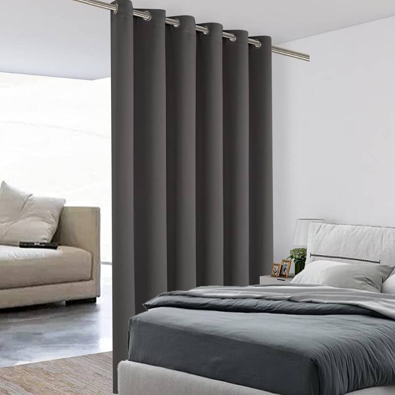 lot 2090 image: BONZER Room Divider Curtain Total Privacy Wall Grommet Thermal Insulated Wide Blackout Curtains for Bedroom Living Room, 96L x 70W Inch (8L x 5.8W ft), 1 Panel, Dark Grey Retail $44.99