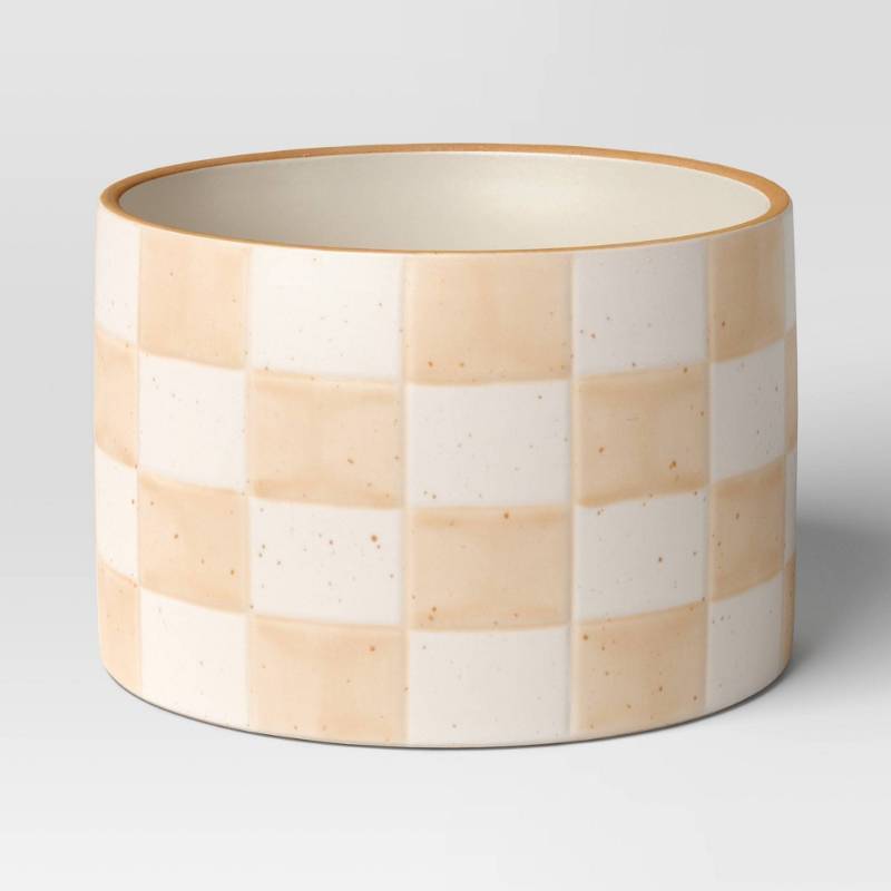 lot 2100 image: Checker Stoneware Indoor Outdoor Planter Pot Ivory 5.88x5.88 - Threshold - Retail $15