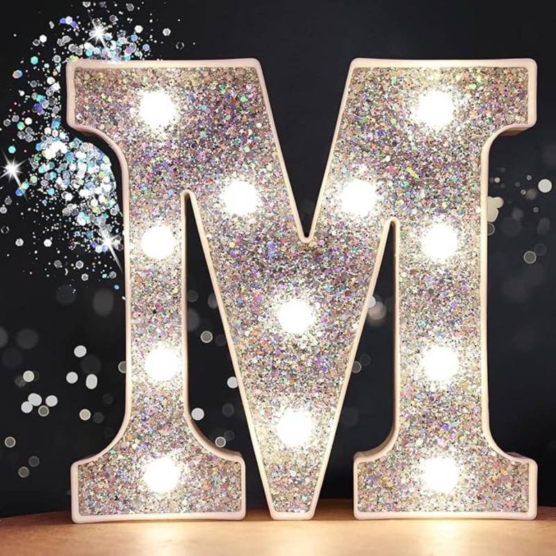lot 2117 image: Jemnpela LED Marquee Letter Number Sign Lights Glitter Light Up Alphabet Figure Night Light for Birthday Party Wedding Home Bar Holiday Wall Decoration - Retail $14