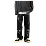 Vintage Men's Korean Denim Pants Y2K Cltohes Streetwear Printed Patchwork Male Baggy Jeans Straight Trousers (Black,S,Small) Retail $26