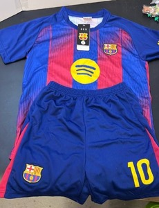 lot 70259 image: FCB Barcelona Soccer Jersey and Shorts Set Number 10 Kids size M - Retail $18