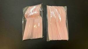lot 70261 image: Plastic Serving Utensils Bulk Lot Pink Forks Knives Spoons - Retail $5