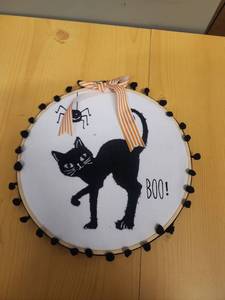 lot 71065 image: Halloween embroidered Round Black Cat Spider BOO Design - Retail $5