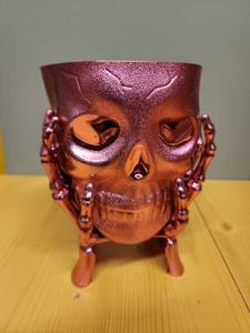 lot 71085 image: Skull Head Decorative Candy Bowls Pair or 2 Chrome Pink  - Retail $12
