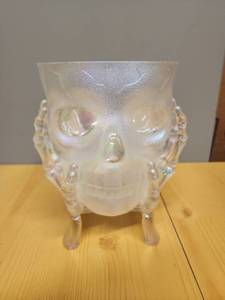 lot 71087 image: Skull Head Decorative Candy Bowls Pair or 2  Clear Pearlescent  - Retail $12