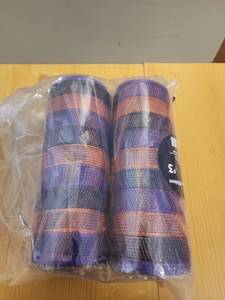 lot 71093 image: Decorative Ribbon 8 in x 20 ft Purple Orange Striped (2Pk) - Retail $6